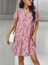 V-neck Chiffon Printed Dress