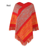 Colored Striped Knitted Cloak Fringed Shawl