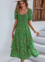 Round Neck Big Swing Bohemian Print Dress