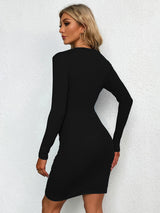 Hollow Twisted Pleated Slim Long Sleeve Dress