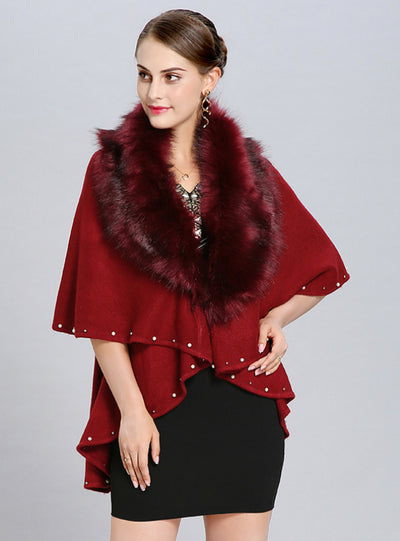 Knitted Sweater Cardigan Female Fox Fur Shawl Cape