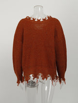 V-neck Turtleneck Fringed Colored Dots Sweater