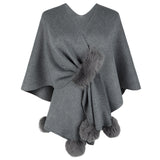 Solid Color Wool Ball Cardigan Sweater Cloak Shawl