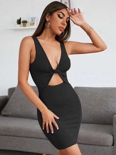 Black V-neck Sexy Dress