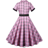 Retro Short Sleeve Plaid Print Dress