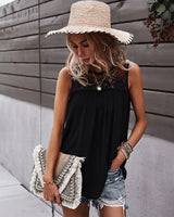 Spliced Sleeveless Lace Long T-shirt