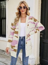 Long Camouflage Cardigan Coat Sweater