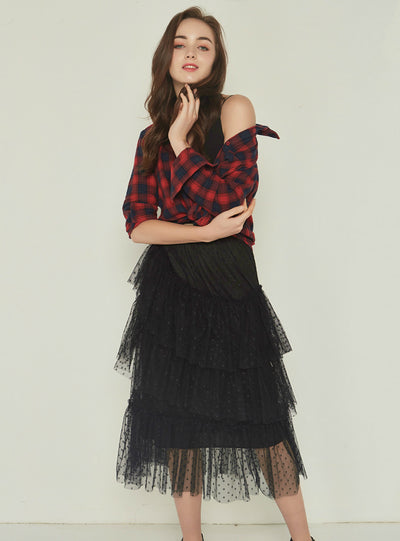 Wavelet Cake Skirt Pleated Mesh Leopard Print