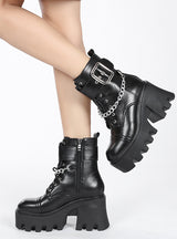 Side Zipper Metal Chain Martin Boots