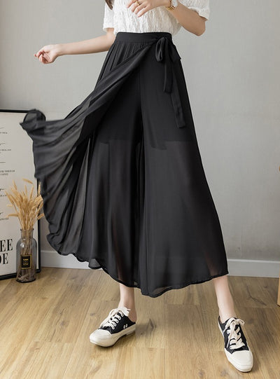 Women Pleated Chiffon Trousers Plus Size High Waist Pants