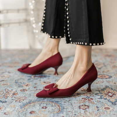 Red Satin Pointed Shallow Shoes