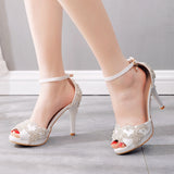 Shallow Fish Mouth Rhinestone High-heeled Sandals