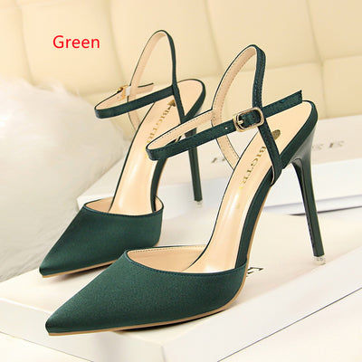 High-heeled Satin Shallow Pointed Sandals