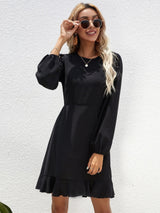 Black Ruffled Long-sleeved Dress