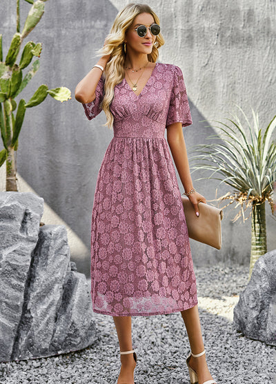 Silm Waist V-neck Lace Dress