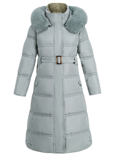 Thin Down Cotton-padded Fur Collar Contrast Coat Jacket