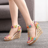 Waterproof Platform Toe Rainbow Lace Beaded Sandals