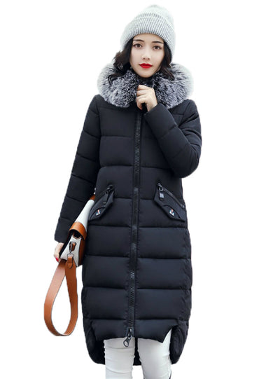 Hooded Coat Fur Collar Thicken Warm Long Jacket 