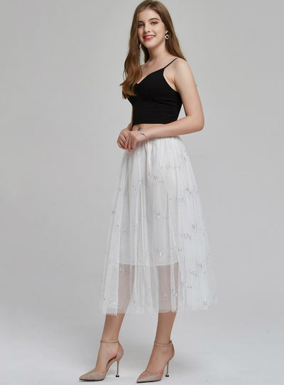 Star Mesh Skirt Mid-length Tulle Skirt