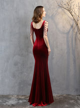 Mermaid Velvet V-neck Beading Prom Dress