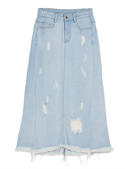 High Waist Long Denim Skirt