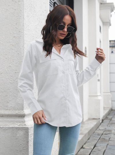 Double Pocket Long Sleeve Loose Shirt