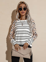 Striped Round Neck Loose Blouse T-shirt