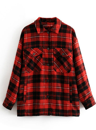 Winter Women Green Plaid Long Coat Jacket