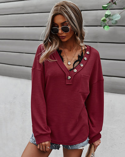 V-neck Knitted Long Sleeve Top