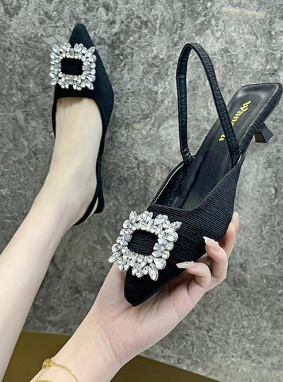 Square Buckle Diamond Pointed Shallow Shoes