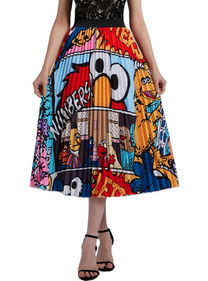 Graffiti Pleated Skirt Print Folding High Waist