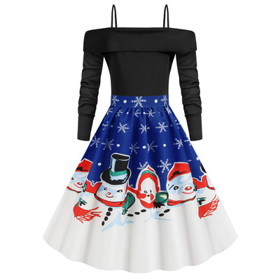 Christmas Sling Snowman Print Dress