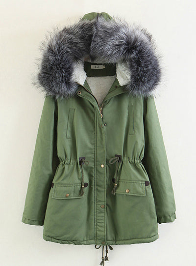 Long Cotton-padded Jacket Heavy Fur Collar Hat