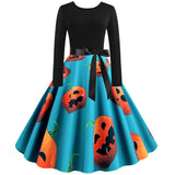 Halloween Pumpkin Print Retro Dress