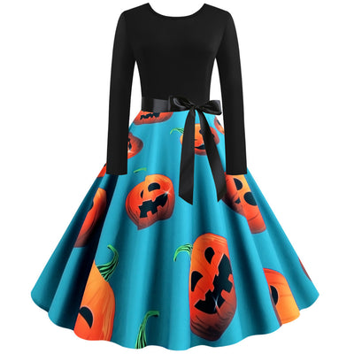 Halloween Pumpkin Print Retro Dress