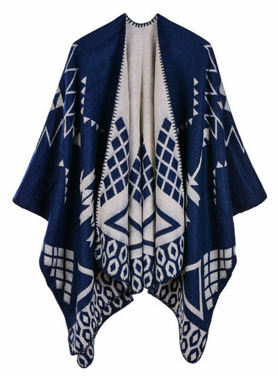 Geometric Pattern Split Lengthened Cashmere Cloak