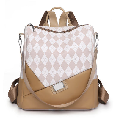 Plaid Soft Leather PU Leisure Backpack