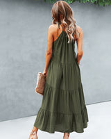 Solid Color Stitching Long Dress