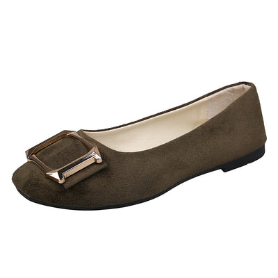 Women's Square Metal Buckle Flat Shoes