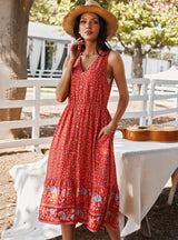 Bohemian V-neck Printed Dress