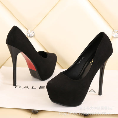 High-heeled Platform Flannelette Smooth Round Head Shoes