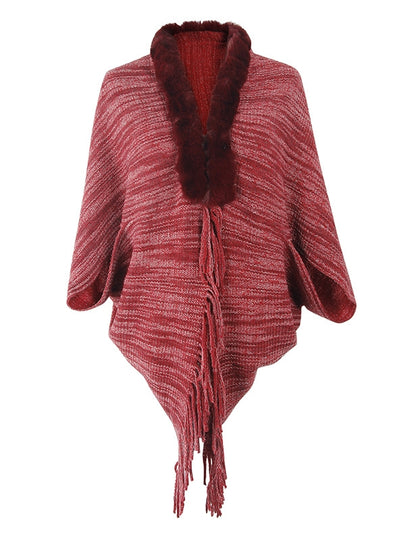 Cape Cardigan Fur Collar Tassel Sweater