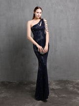 Women One Shoulder Sequins Party Dress