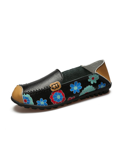 Flower Print Women Genuine Leather Shoes