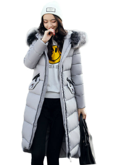 Hooded Coat Fur Collar Thicken Warm Long Jacket 