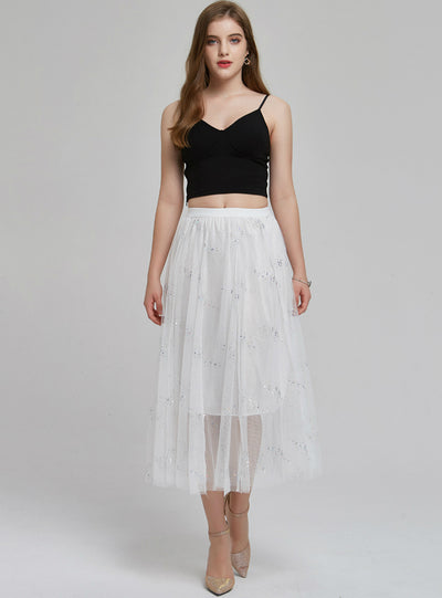 Star Mesh Skirt Mid-length Tulle Skirt