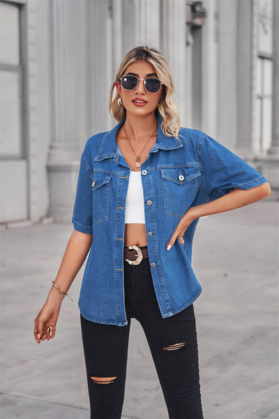 Denim Shirt Short Sleeve Top