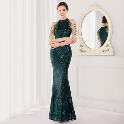 Hook-up Drill Sequined Fishtail Evening Dress