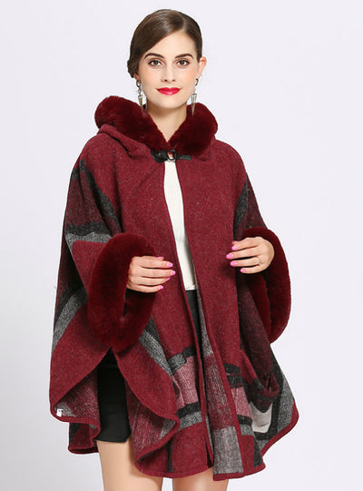 Loose Collar Pocket Knitted Cardigan Shawl Cape