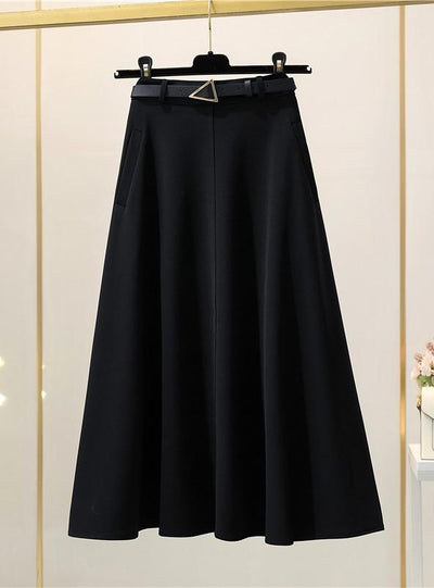 A-line High Waist Woolen Skirt